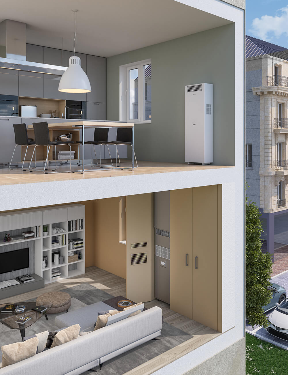 Iebūvējams kondicionieris Unico Vertical-NK EVANX 35HP R32 - elektriskais sildītājs