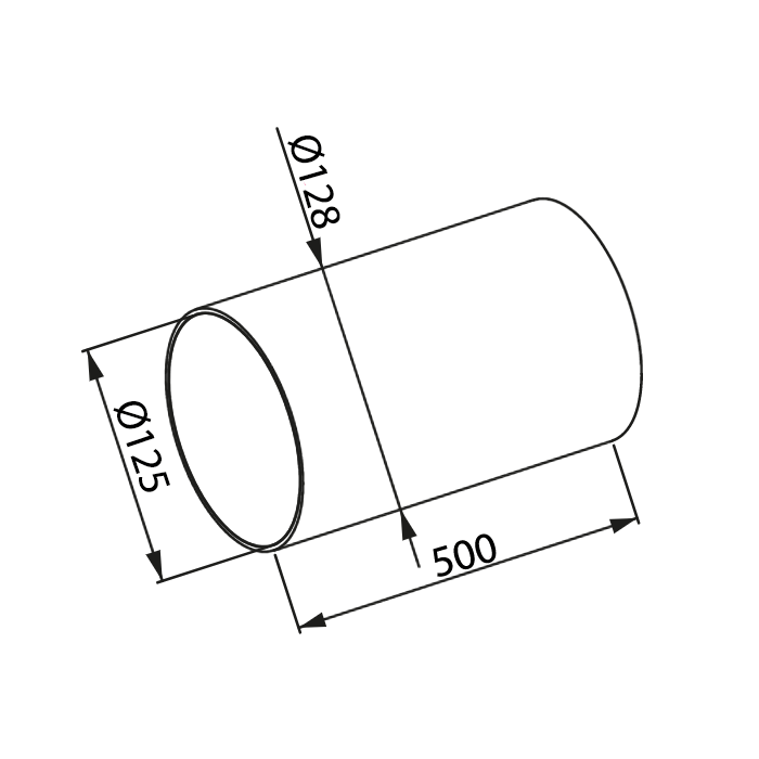 Awenta apaļais gaisa vada KO125-05 izmēri