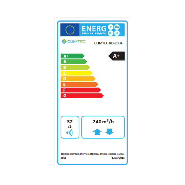 Climtec RD-200+ heat recovery ventilation energy label