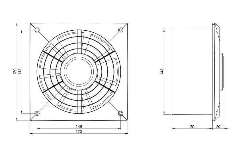 Europlast ventilator A6 L150 dimensions