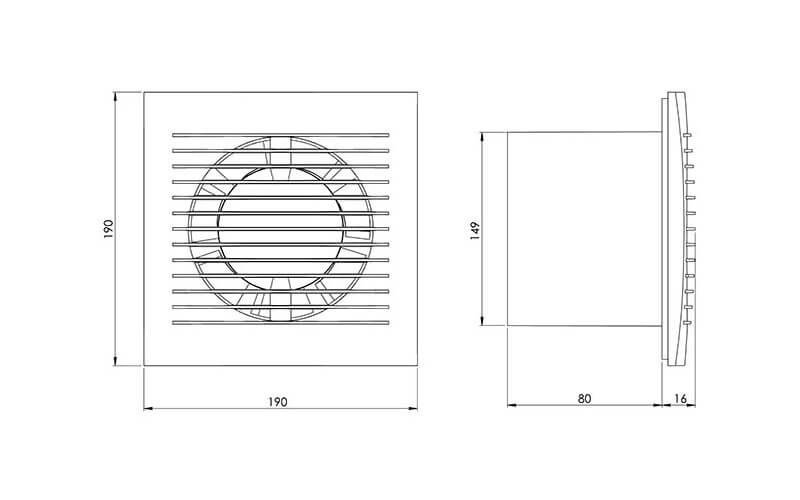 Ventilator Europlast EE150WP dimensions