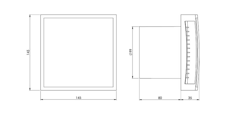 Europlast EET100T ventilator with front cover dimensions