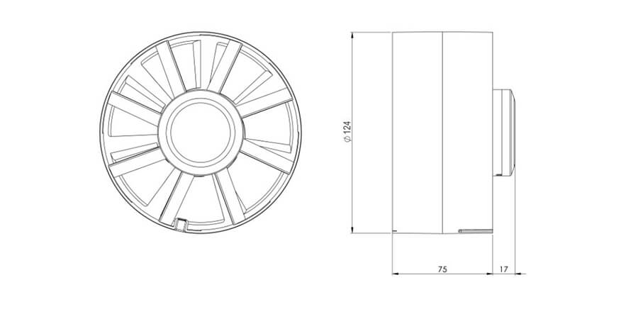 Europlast EK125 duct fan dimensions