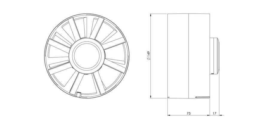 Europlast EK150T duct ventilator dimensions