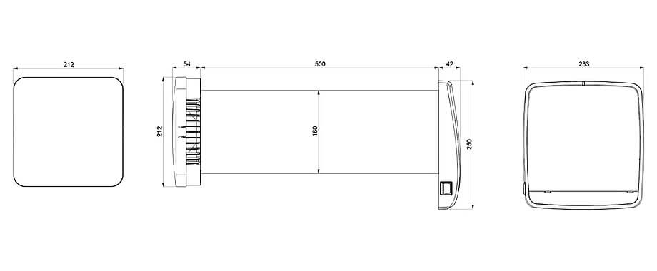 Rekuperators Ambientika Solo+ D160mm izmēri