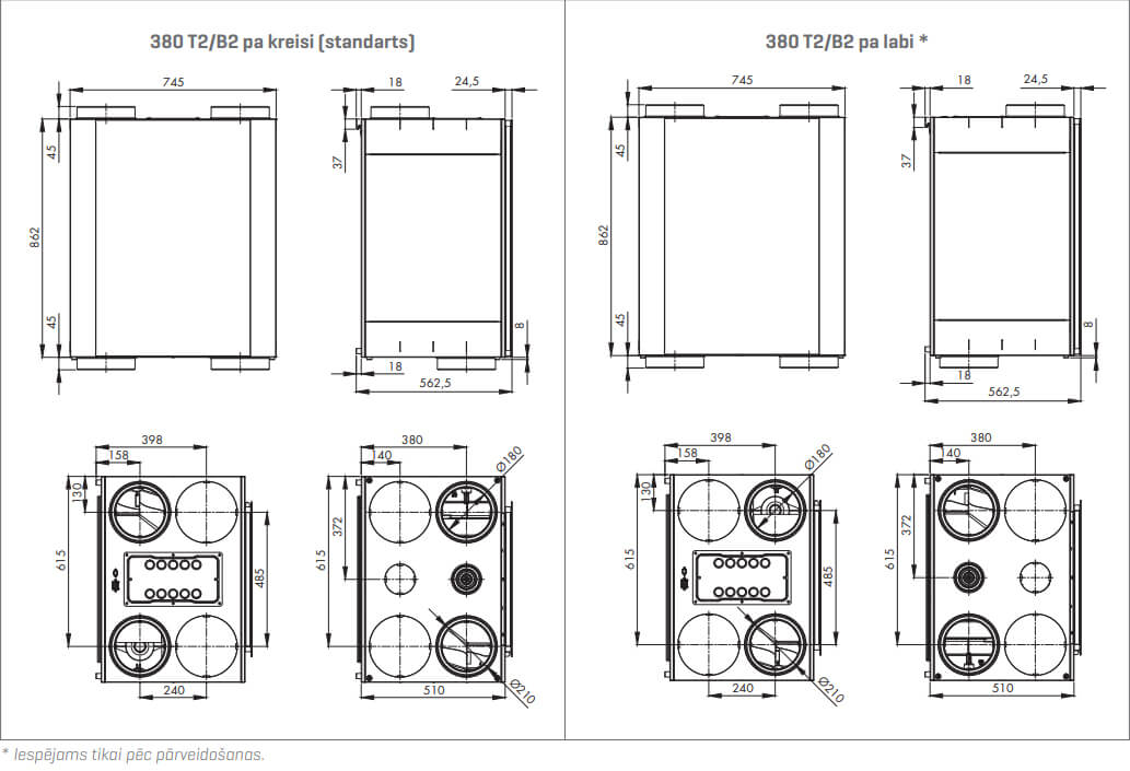 Renson Endura Delta 380 centralised heat recovery system sizes